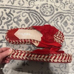 J/SLIDES Women's Red Espadrille Slides